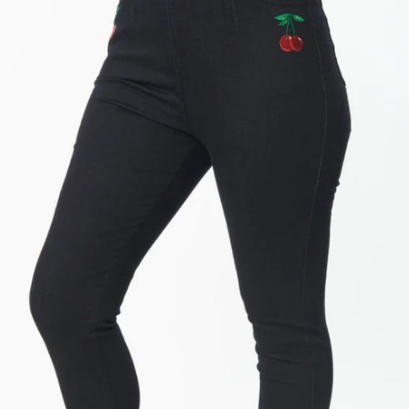 Collectif Dark Blue Becca Cherry Jeans - Picture 3 of 3